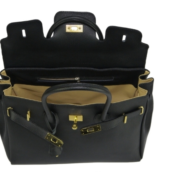 💯 GENUINE Leather Italian Vera Pelle Birkin Bag - Picture 5 of 6